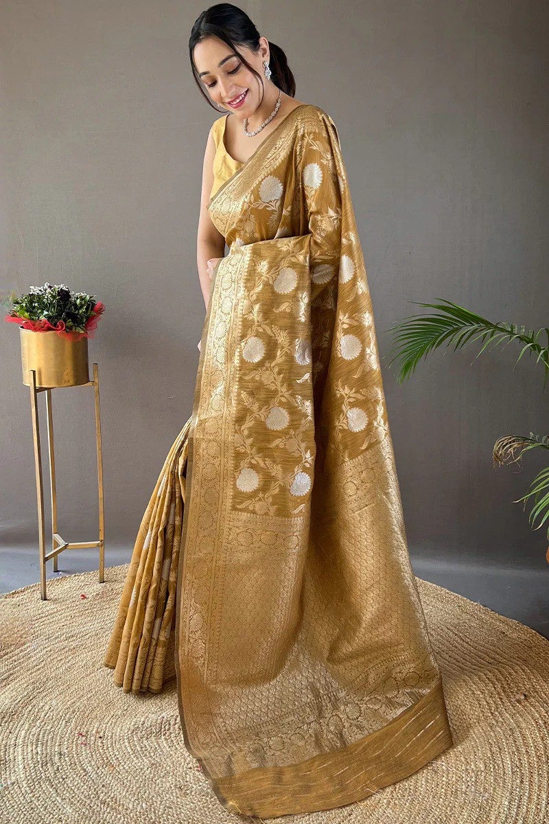 Classic Banarasi Silk Saree with Zari Floral Brocade and Ornate Border