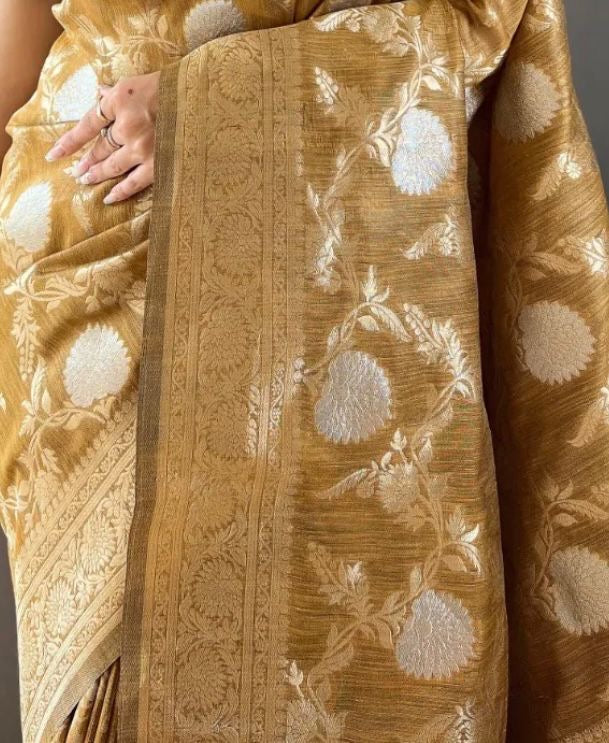 Classic Banarasi Silk Saree with Zari Floral Brocade and Ornate Border