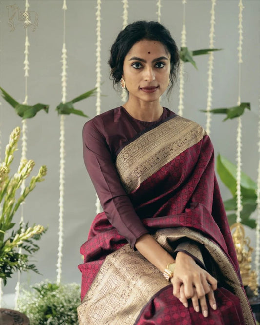Maroon Handloom Silk Saree with Antique Zari Border
