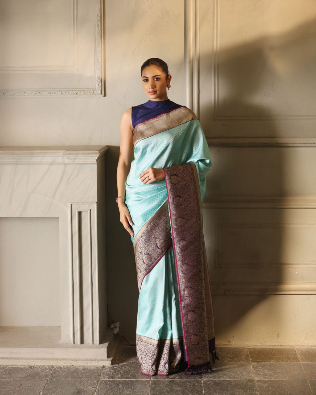 Mint Blue Banarasi Soft Silk Saree