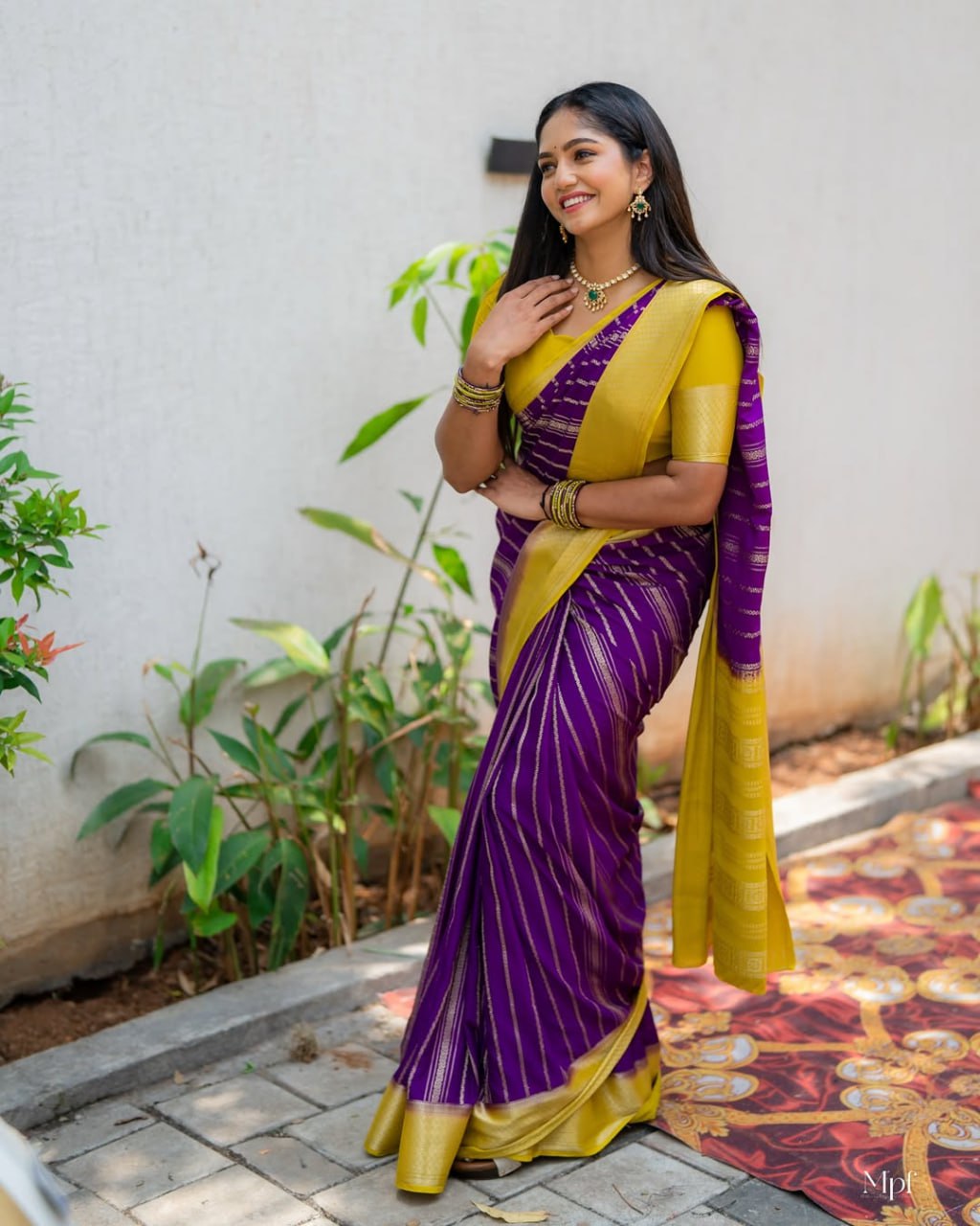 Purple & Yellow Banarasi Soft Silk Saree with Gold Zari Weaving