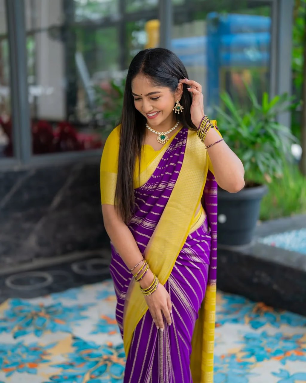 Purple & Yellow Banarasi Soft Silk Saree with Gold Zari Weaving