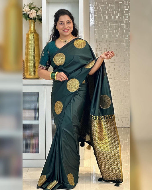 Elegant Festive Banarasi Silk Saree with Gold Polka Zari Motifs